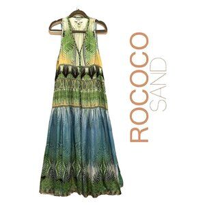 Rococo Sand Palm Springs Print Women's Sleeveless Plunging V-Neck L